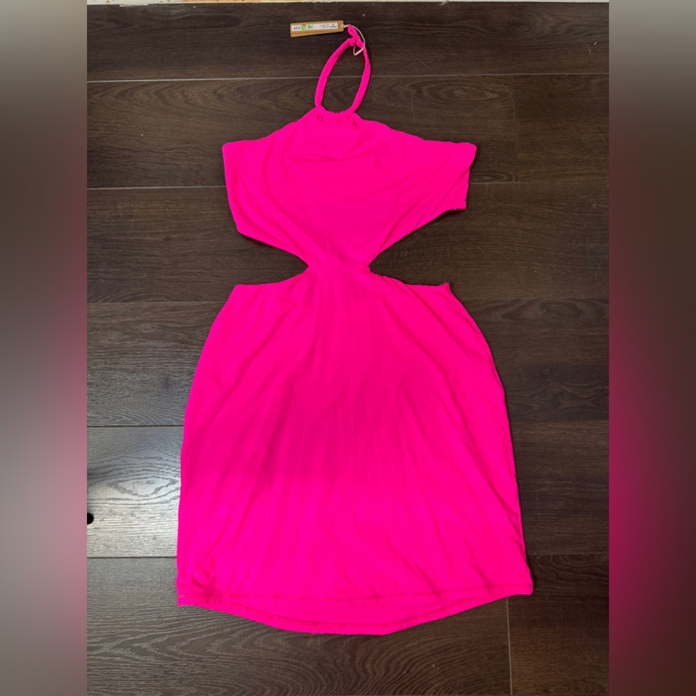 NWT Skims Fits Everybody Cut Out Halter Dress 3X Limited Edition Neon Pink Mini - Picture 4 of 7
